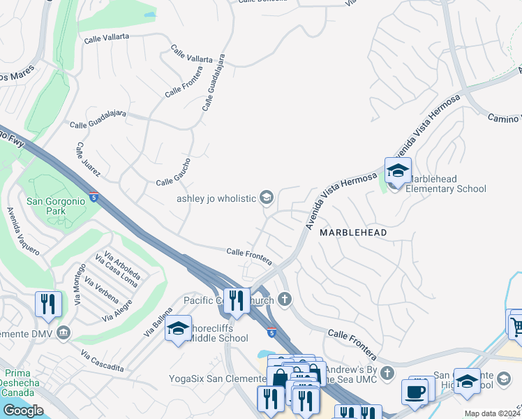 map of restaurants, bars, coffee shops, grocery stores, and more near 2411 Camino Bucanero in San Clemente