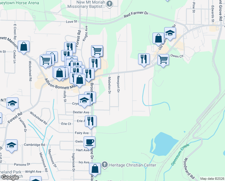 map of restaurants, bars, coffee shops, grocery stores, and more near 137 Mabelon Drive in Bessemer