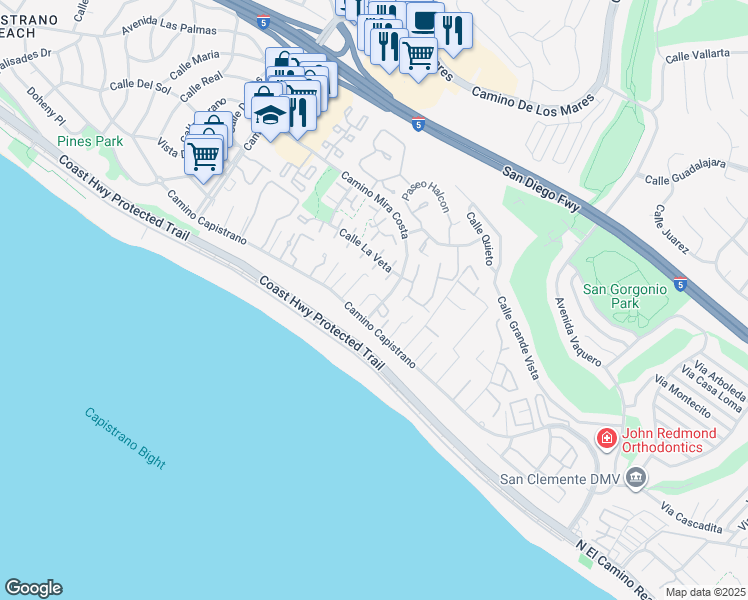 map of restaurants, bars, coffee shops, grocery stores, and more near 27352 Vista Azul in Dana Point