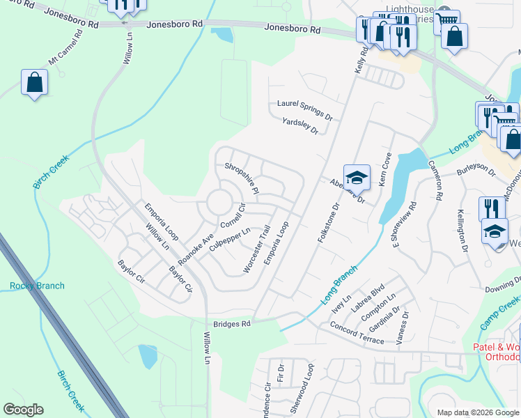 map of restaurants, bars, coffee shops, grocery stores, and more near 1721 Danville Drive in McDonough