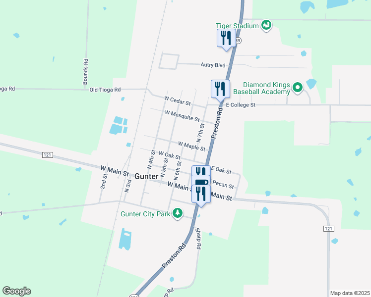 map of restaurants, bars, coffee shops, grocery stores, and more near 333 North 6th Street in Gunter
