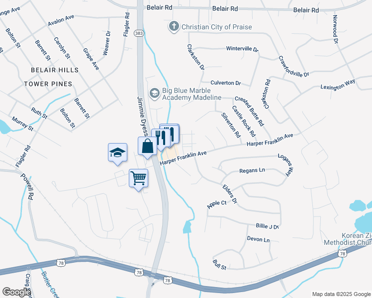 map of restaurants, bars, coffee shops, grocery stores, and more near 2000 McHenry Square in Augusta