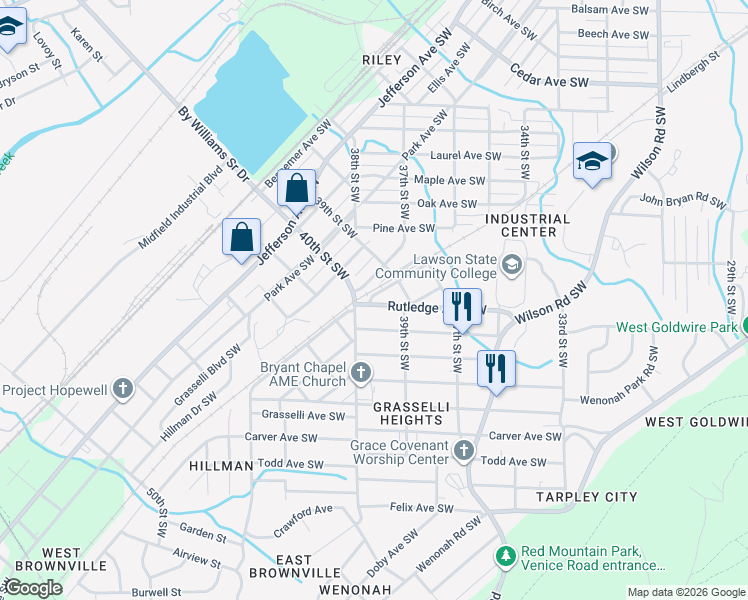 map of restaurants, bars, coffee shops, grocery stores, and more near 3931 Mineral Avenue in Birmingham