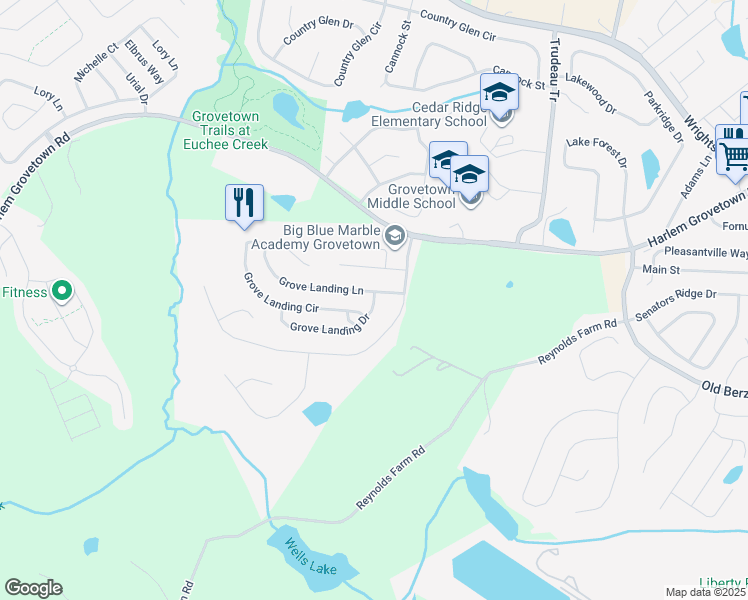 map of restaurants, bars, coffee shops, grocery stores, and more near 4426 Grove Landing Drive in Grovetown
