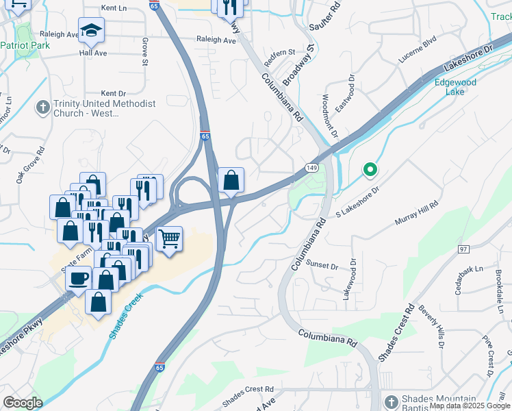 map of restaurants, bars, coffee shops, grocery stores, and more near 1112 West Rue Maison in Birmingham