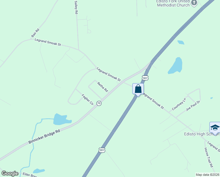 map of restaurants, bars, coffee shops, grocery stores, and more near 232 Binnicker Bridge Road in Orangeburg