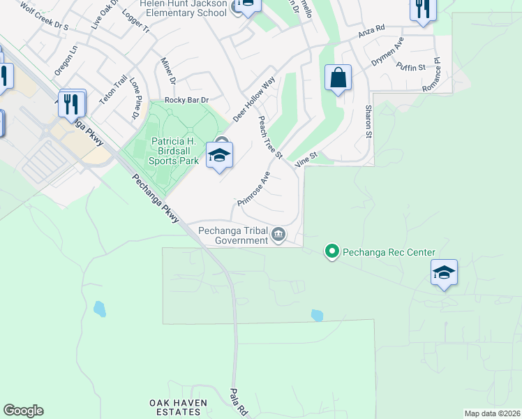 map of restaurants, bars, coffee shops, grocery stores, and more near 32623 Ritter Court in Temecula