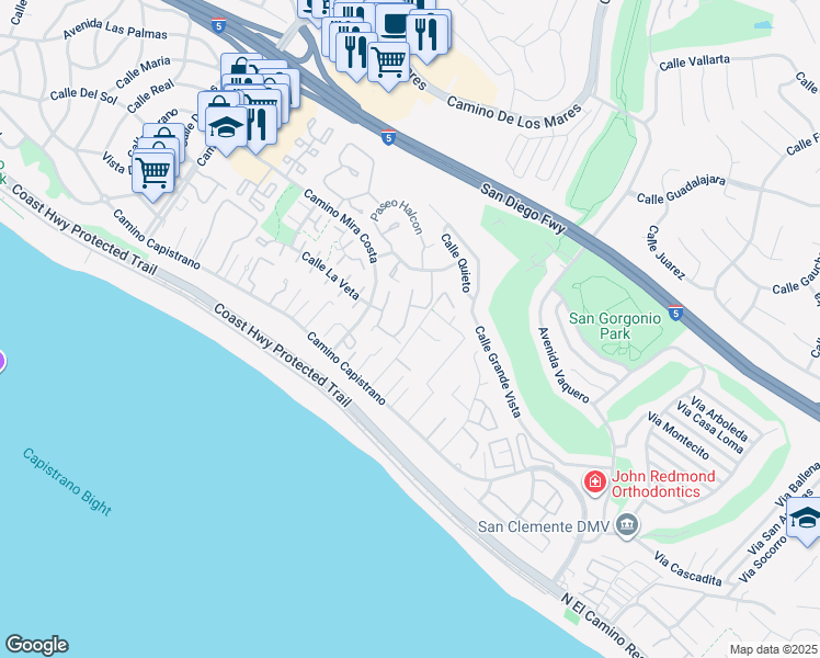 map of restaurants, bars, coffee shops, grocery stores, and more near 3260 Paseo Gallita in San Clemente