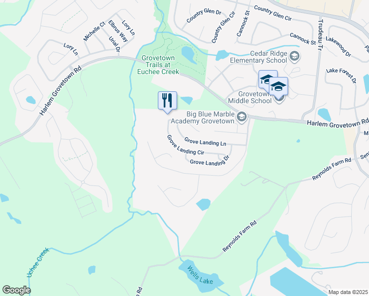 map of restaurants, bars, coffee shops, grocery stores, and more near 3353 Grove Landing Circle in Grovetown