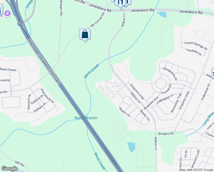 map of restaurants, bars, coffee shops, grocery stores, and more near 850 Bridges Road in McDonough