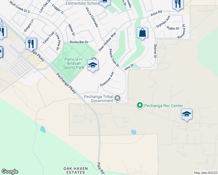 map of restaurants, bars, coffee shops, grocery stores, and more near 32613 Ritter Court in Temecula