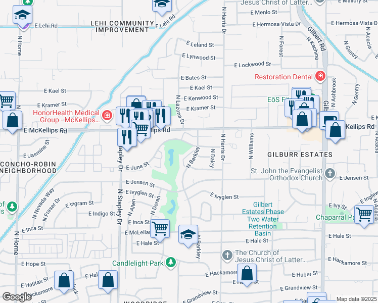 map of restaurants, bars, coffee shops, grocery stores, and more near 5 North Villa Carmel in Mesa