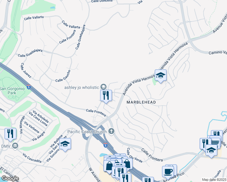 map of restaurants, bars, coffee shops, grocery stores, and more near 2401 Avenida Mastil in San Clemente