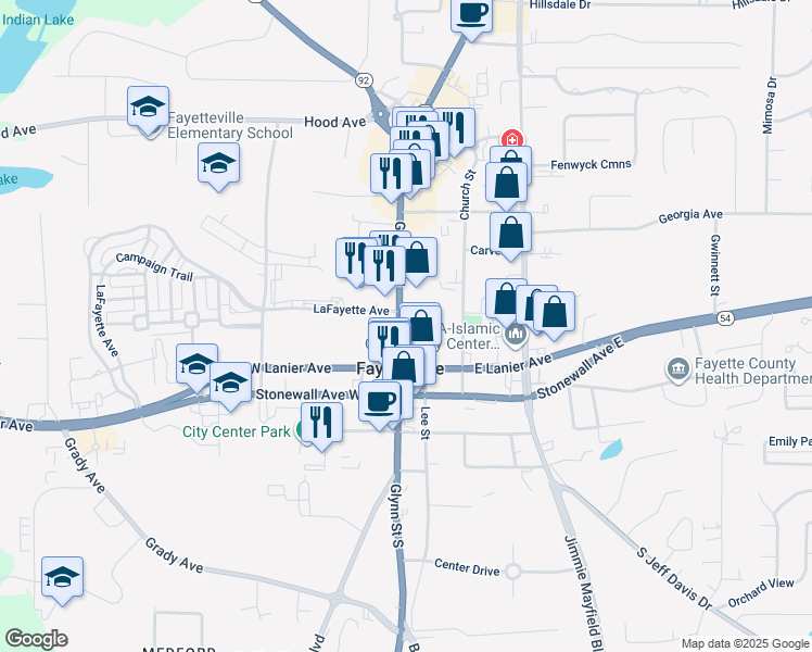 map of restaurants, bars, coffee shops, grocery stores, and more near 147 Glynn Street North in Fayetteville