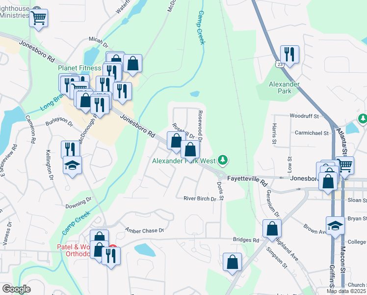 map of restaurants, bars, coffee shops, grocery stores, and more near 150 Jonesboro Road in McDonough