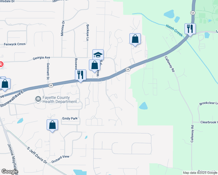 map of restaurants, bars, coffee shops, grocery stores, and more near 110 Cloverwood Drive in Fayetteville