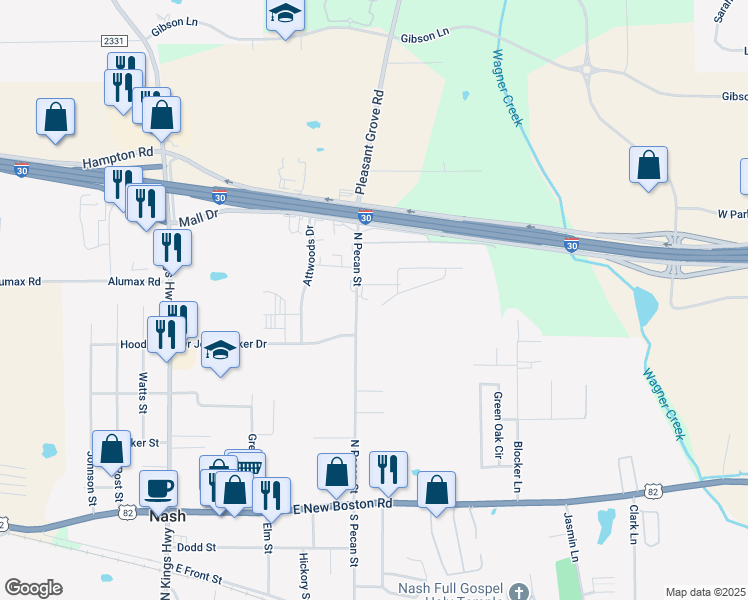 map of restaurants, bars, coffee shops, grocery stores, and more near 1 Robin Drive in Nash