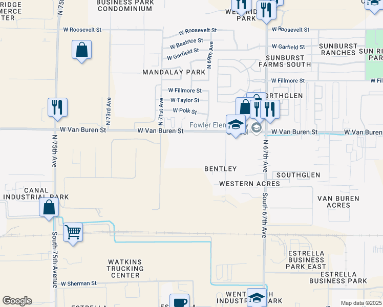 map of restaurants, bars, coffee shops, grocery stores, and more near 7037 West Van Buren Street in Phoenix