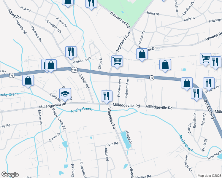 map of restaurants, bars, coffee shops, grocery stores, and more near 1812 Fairview Avenue in Augusta