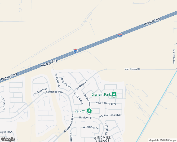 map of restaurants, bars, coffee shops, grocery stores, and more near 275 North 221st Avenue in Buckeye