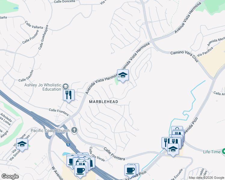 map of restaurants, bars, coffee shops, grocery stores, and more near 2407 Via Mero in San Clemente