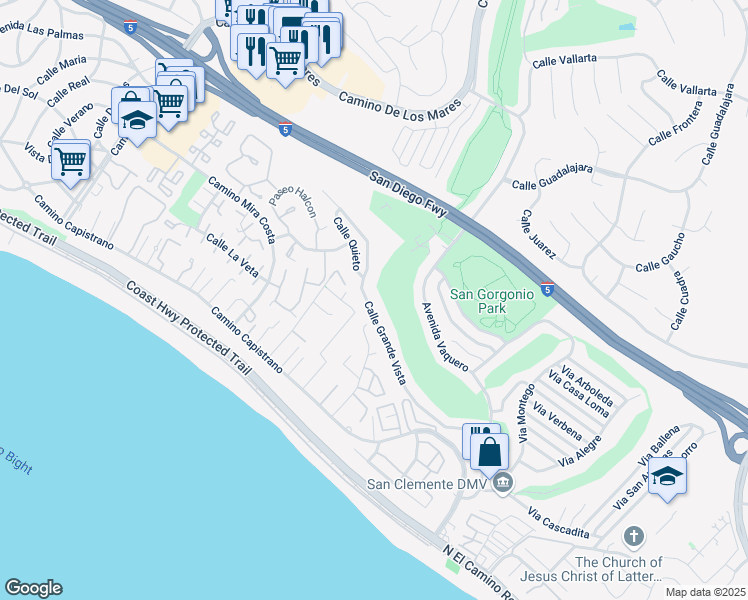 map of restaurants, bars, coffee shops, grocery stores, and more near 3000 Calle Grande Vista in San Clemente