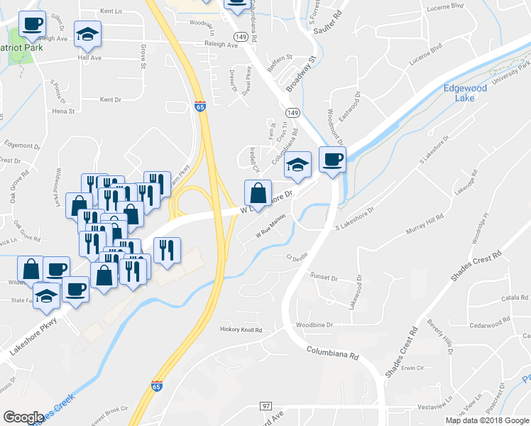 map of restaurants, bars, coffee shops, grocery stores, and more near 1300 Essex Manor Circle in Homewood