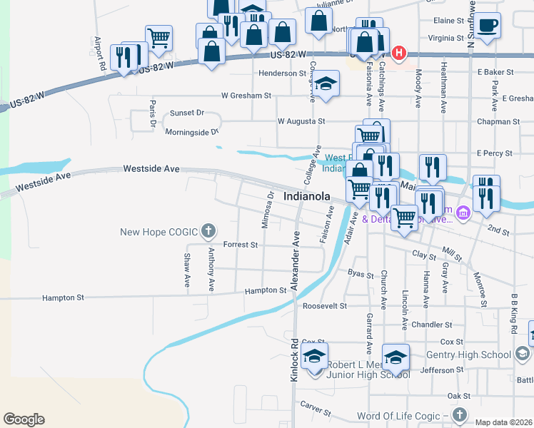 map of restaurants, bars, coffee shops, grocery stores, and more near 398 Jackson Street in Indianola