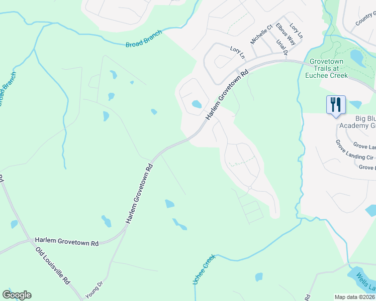 map of restaurants, bars, coffee shops, grocery stores, and more near 5754 Harlem Grovetown Road in Grovetown