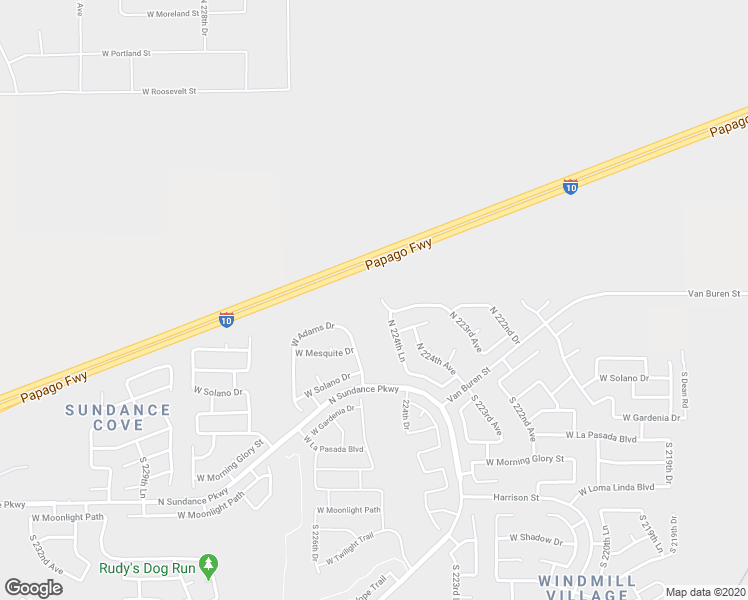 map of restaurants, bars, coffee shops, grocery stores, and more near 22527 West Woodlands Avenue in Buckeye