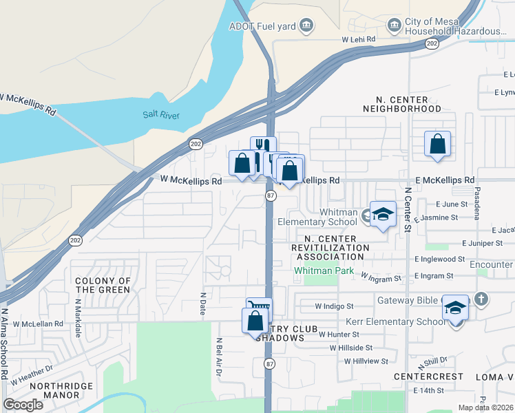 map of restaurants, bars, coffee shops, grocery stores, and more near 1940 North Country Club Drive in Mesa