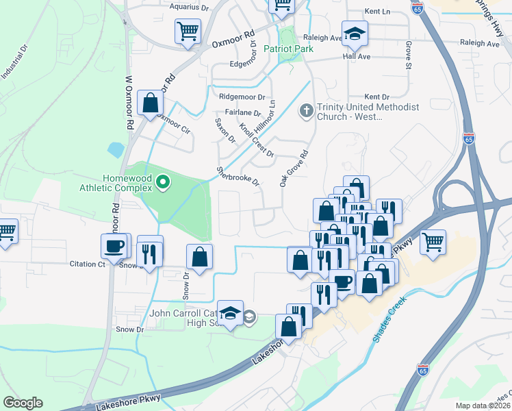 map of restaurants, bars, coffee shops, grocery stores, and more near 116 Venetian Way in Birmingham