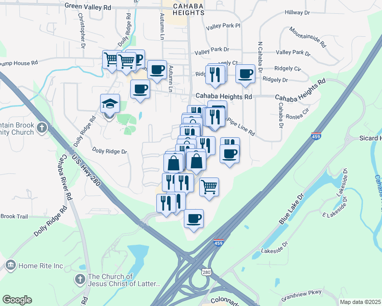 map of restaurants, bars, coffee shops, grocery stores, and more near 300 Summit Boulevard in Birmingham
