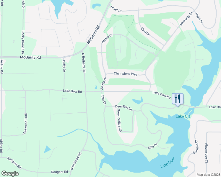 map of restaurants, bars, coffee shops, grocery stores, and more near 1535 Lake Dow Road in McDonough