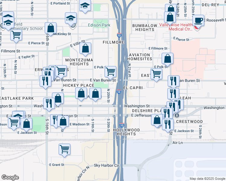 map of restaurants, bars, coffee shops, grocery stores, and more near 2009 East Monroe Street in Phoenix