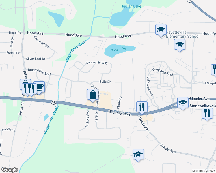 map of restaurants, bars, coffee shops, grocery stores, and more near 160 Belle Drive in Fayetteville
