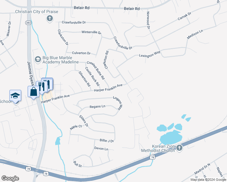 map of restaurants, bars, coffee shops, grocery stores, and more near 4068 Harper Franklin Avenue in Augusta
