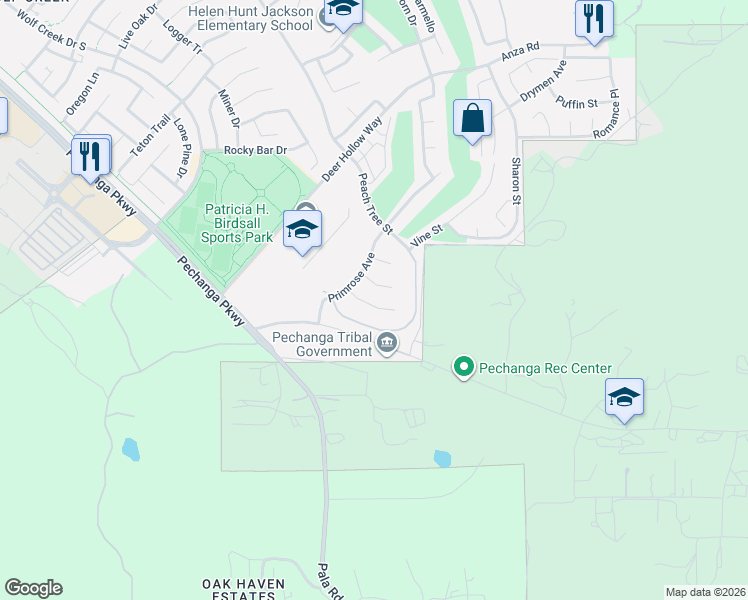 map of restaurants, bars, coffee shops, grocery stores, and more near 32638 Ritter Court in Temecula