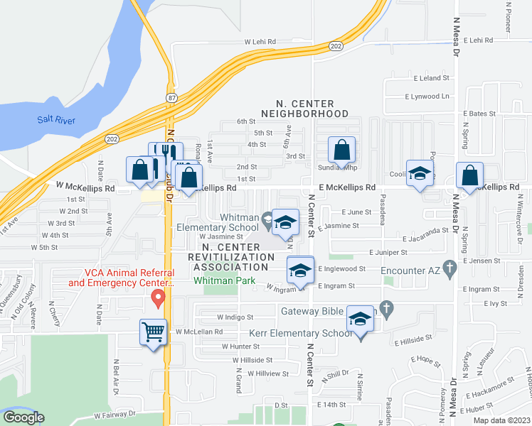 map of restaurants, bars, coffee shops, grocery stores, and more near 1916 North Macdonald in Mesa