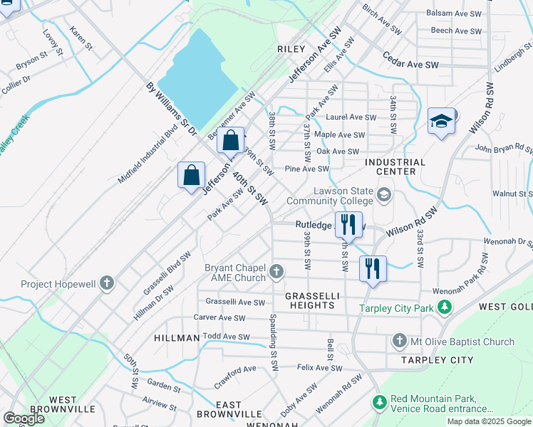 map of restaurants, bars, coffee shops, grocery stores, and more near 4122 40th Street Southwest in Birmingham