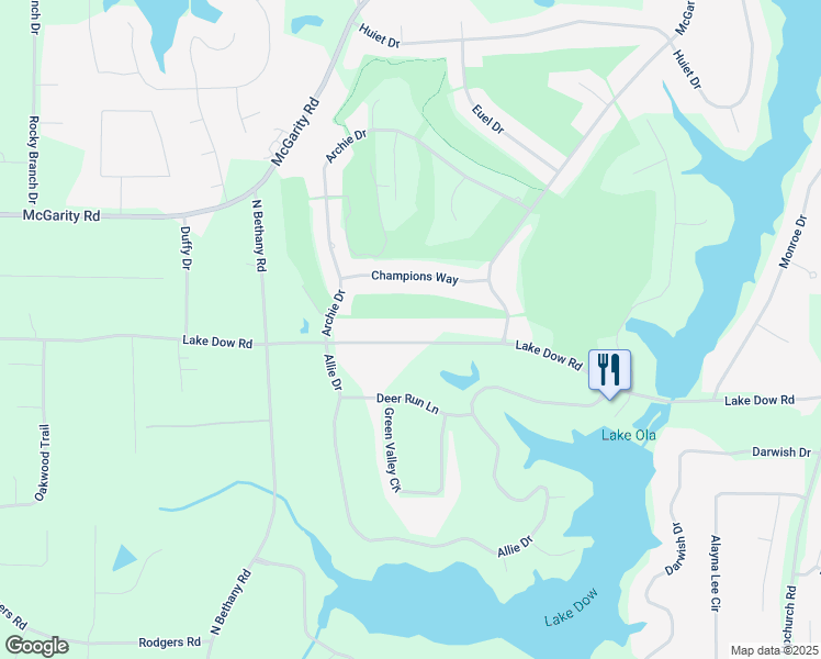 map of restaurants, bars, coffee shops, grocery stores, and more near 1585 Lake Dow Road in McDonough