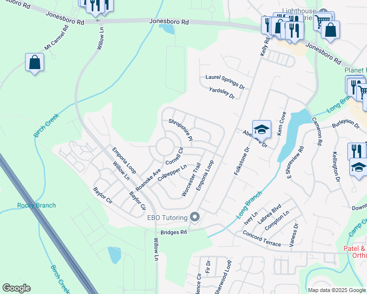 map of restaurants, bars, coffee shops, grocery stores, and more near 1636 Fuma Leaf Way in Henry County