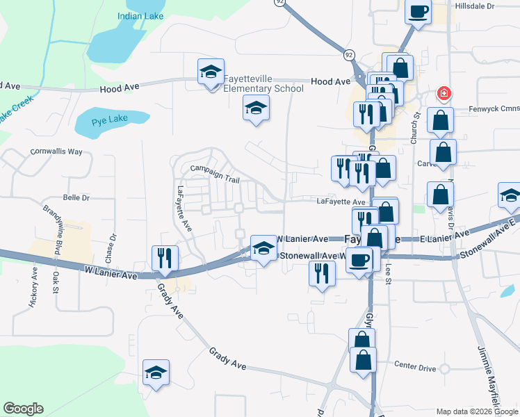 map of restaurants, bars, coffee shops, grocery stores, and more near 230 Camford Stone Path in Fayetteville