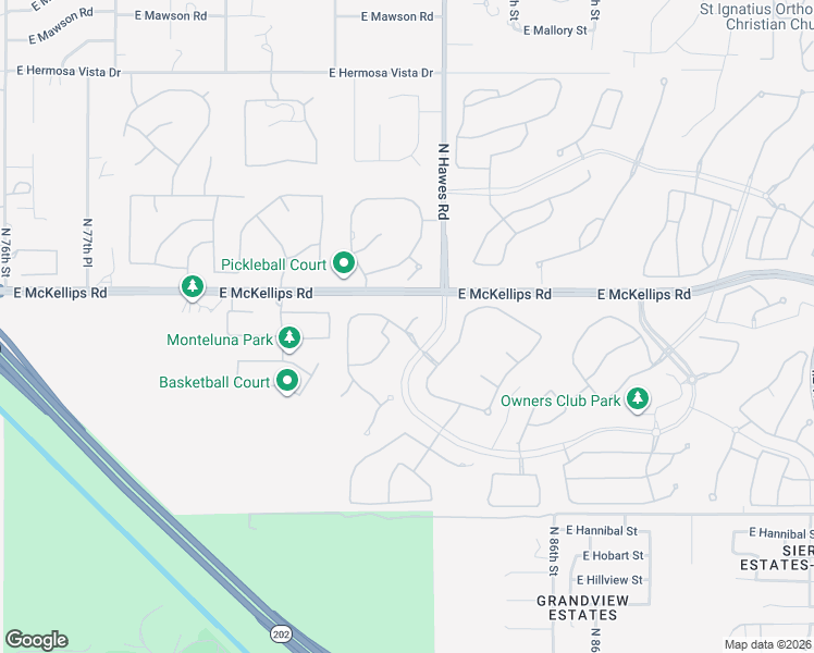 map of restaurants, bars, coffee shops, grocery stores, and more near 1932 North 83rd Place in Mesa