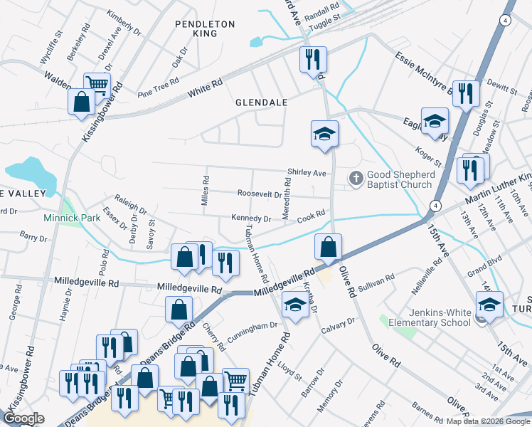 map of restaurants, bars, coffee shops, grocery stores, and more near 2023 Kennedy Drive in Augusta