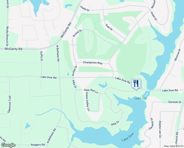 map of restaurants, bars, coffee shops, grocery stores, and more near 1585 Lake Dow Road in McDonough