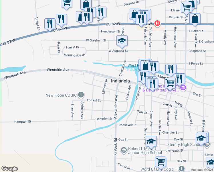 map of restaurants, bars, coffee shops, grocery stores, and more near 300-398 Jackson Street in Indianola