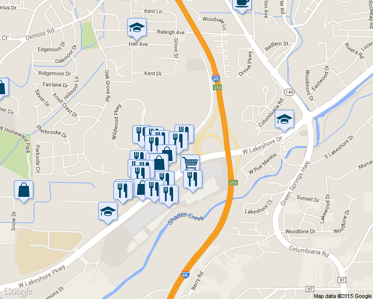 map of restaurants, bars, coffee shops, grocery stores, and more near 139 State Farm Parkway in Birmingham