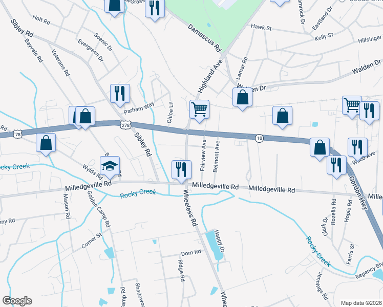 map of restaurants, bars, coffee shops, grocery stores, and more near 1812 Fairview Avenue in Augusta