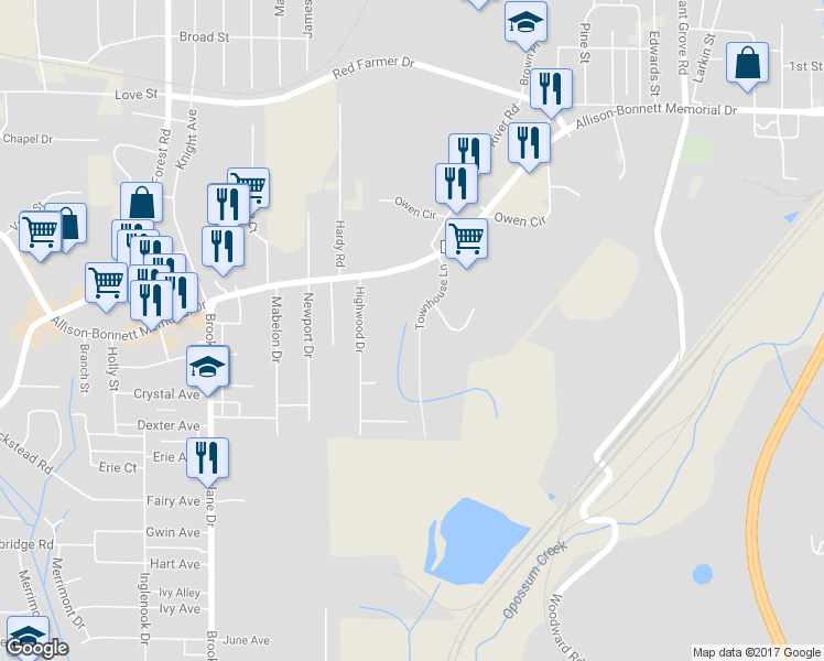 map of restaurants, bars, coffee shops, grocery stores, and more near 1994 Townhouse Lane in Bessemer